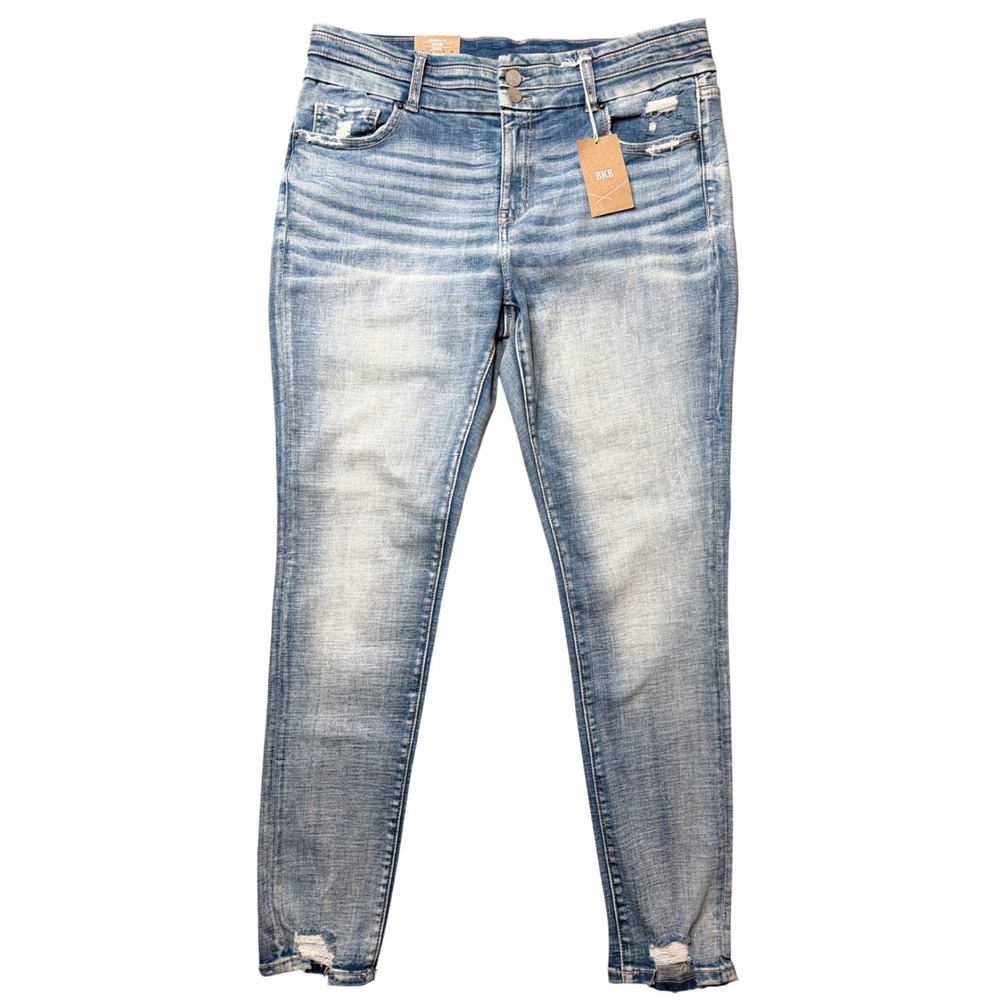 BKE Skinny Jeans Womens 32 Victoria Blue Distressed High Stretch NEW